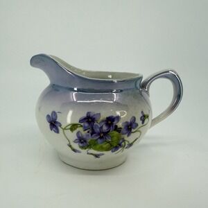 Vintage Handpainted "Celebrate" German Cream Pitcher Floral Painting 3.5"